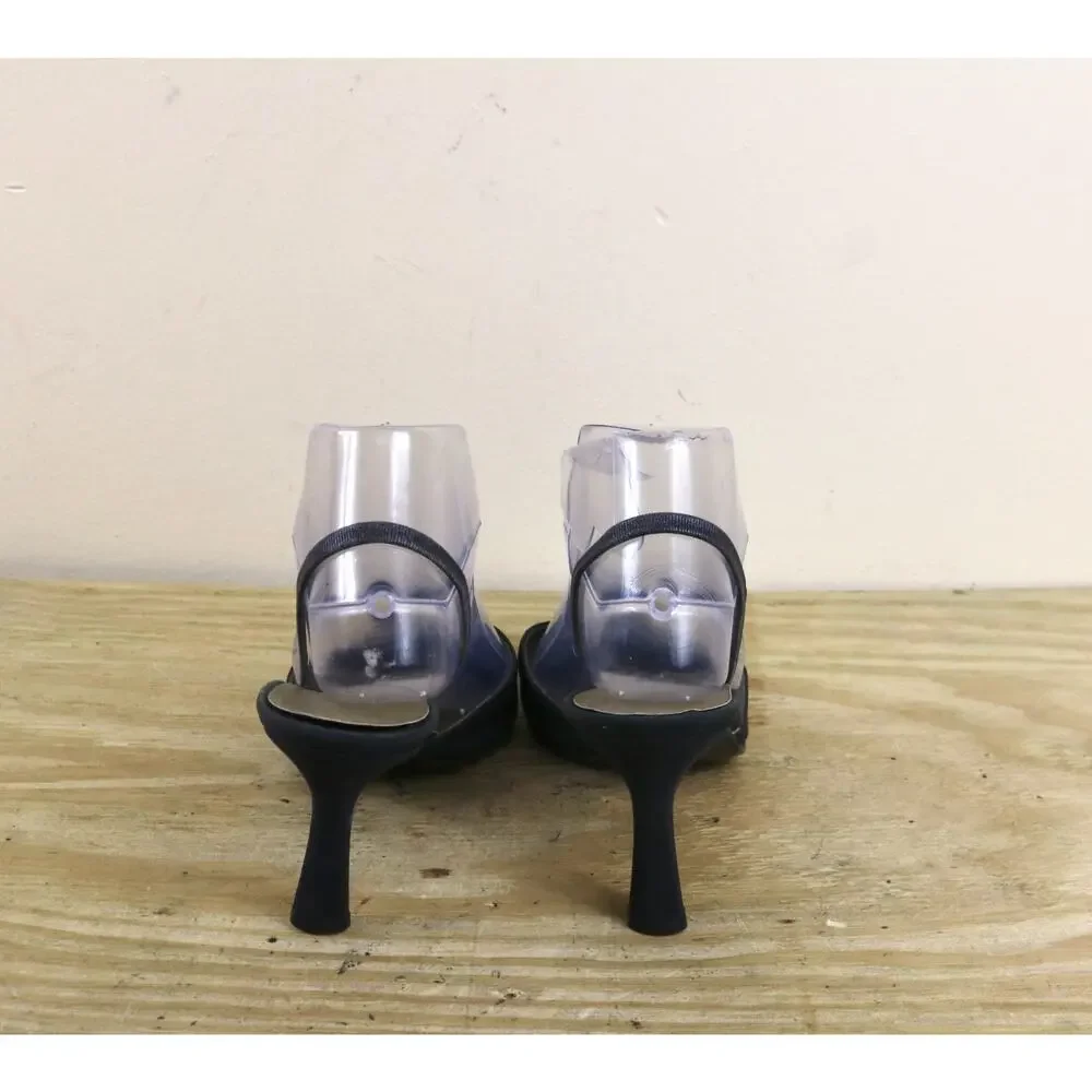 Vintage Yves Saint Laurent Shoes 8.5N YSL Black Matte Slingback Heels Slip On - Picture 3 of 9